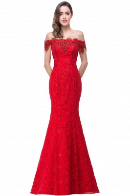 Crystal Beaded Red Mermaid Evening Dresses Off the Shoulder Prom Party Dress_5