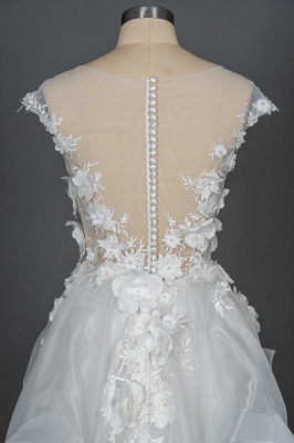 Robe de mariée Aline sans manches florale 3D Robe de mariée à col rond et perles blanches_6