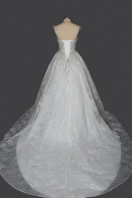 Spaghett Straps Sweetheart Aline Wedding Dress Sparkly Sequins Bridal Gown_2