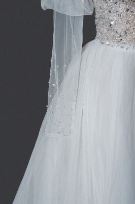 Wunderschönes V-Ausschnitt Shinny Pailletten Aline Brautkleid Sheer Sleeves Spring Bridal Gown_5