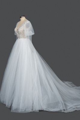 Superbe robe de mariée à paillettes brillantes à encolure en V Aline manches transparentes robe de mariée de printemps_3