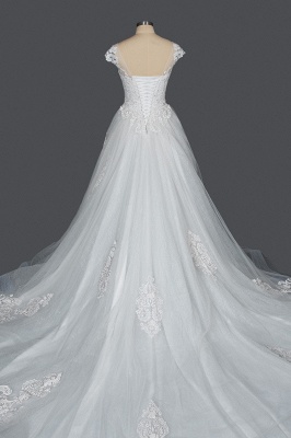 Cap manches col en V tulle dentelle appliques robe de mariée Aline_2