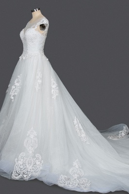 Cap manches col en V tulle dentelle appliques robe de mariée Aline_3