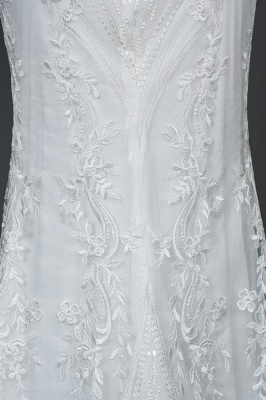 Charmantes Meerjungfrau-Hochzeitskleid mit Flügelärmeln, weißer Tüll, Spitzenapplikationen mit abnehmbarem Sweep-Zug_4
