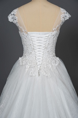 Cap Sleeves V-neck Tulle Lace Appliques Wedding Dress Aline_4