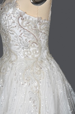 Spaghett Straps Sweetheart Aline Wedding Dress Sparkly Sequins Bridal Gown_8
