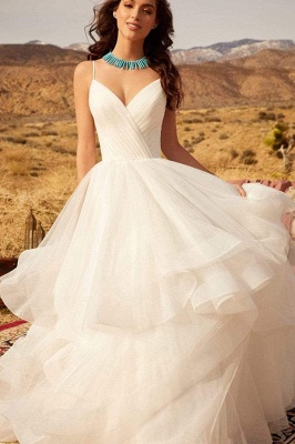 Sweetheart Spaghetti Straps Puffy Wedding Dress Sleeveless Simple Bridal Dress_1
