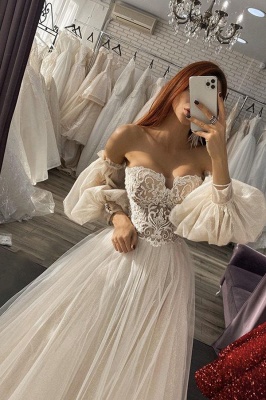 Magnifique chérie tulle dentelle appliques une ligne robe de mariée longueur de plancher robe de mariée_1