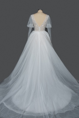 Wunderschönes V-Ausschnitt Shinny Pailletten Aline Brautkleid Sheer Sleeves Spring Bridal Gown_4