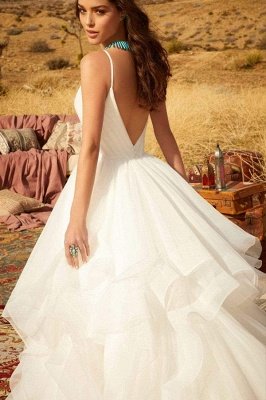 Vestido de novia hinchado con tirantes finos de novia Vestido de novia simple sin mangas_4