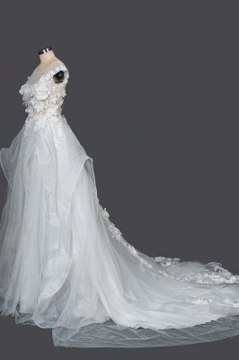 Robe de mariée Aline sans manches florale 3D Robe de mariée à col rond et perles blanches_3