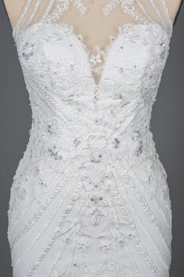 Ärmelloses Meerjungfrau-Brautkleid mit U-Ausschnitt und floralen Spitzenapplikationen_10