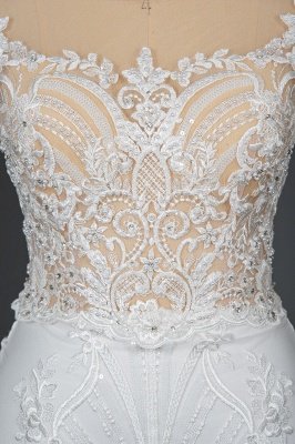 Charmantes Meerjungfrau-Hochzeitskleid mit Flügelärmeln, weißer Tüll, Spitzenapplikationen mit abnehmbarem Sweep-Zug_8