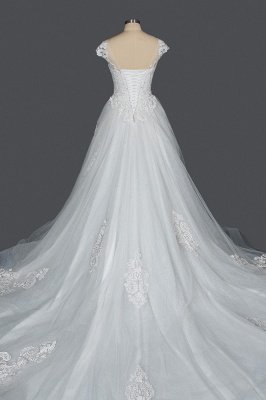 Cap Sleeves V-neck Tulle Lace Appliques Wedding Dress Aline_2