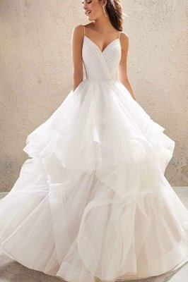 Vestido de novia hinchado con tirantes finos de novia Vestido de novia simple sin mangas_9