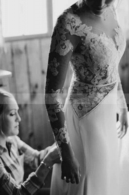 Robe de mariée simple en tulle blanche à manches longues et longueur de plancher Robe bouffante pour la mariée_5