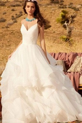 Vestido de novia hinchado con tirantes finos de novia Vestido de novia simple sin mangas_5