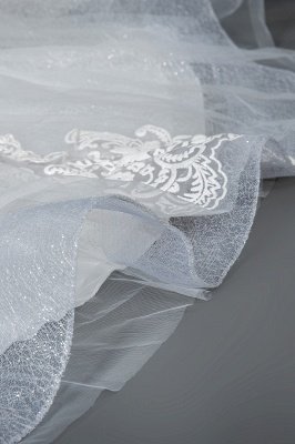 Vestido de novia con apliques de encaje de tul y escote en V con mangas casquillo Aline_5