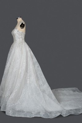 Spaghett Straps Sweetheart Aline Wedding Dress Sparkly Sequins Bridal Gown_3