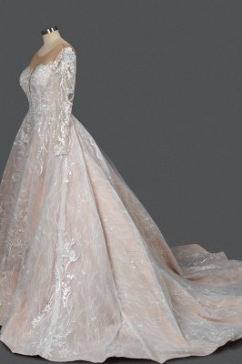 Robe de mariée glamour en dentelle florale à manches longues Aline robe de mariée pour filles femmes_3