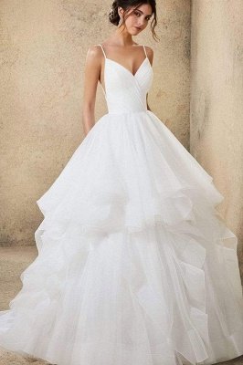 Vestido de novia hinchado con tirantes finos de novia Vestido de novia simple sin mangas_6