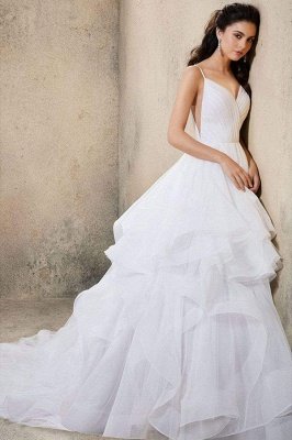 Vestido de novia hinchado con tirantes finos de novia Vestido de novia simple sin mangas_2