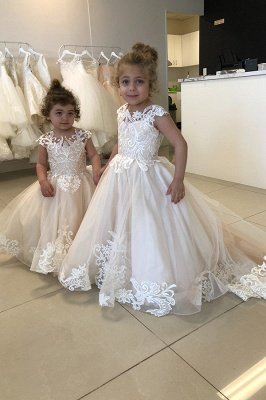 Robe de demoiselle d'honneur en tulle avec appliques en dentelle Robe de petite fille sans manches pour tenue de mariage_2