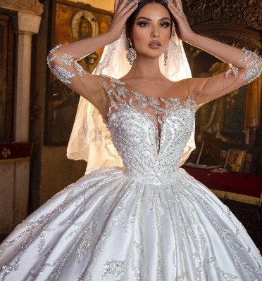 Wunderschönes 3D-Blumenballkleid mit Rundhalsausschnitt und langen Ärmeln Aline Bridal Dress For Bride_6