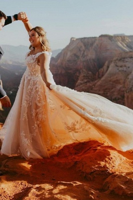 Élégante robe de mariée en tulle en dentelle à col en V Robe de soirée sans manches_1