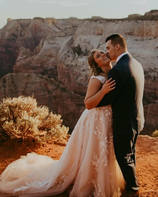 Élégante robe de mariée en tulle en dentelle à col en V Robe de soirée sans manches_3