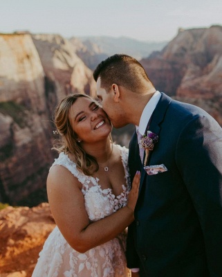 Élégante robe de mariée en tulle en dentelle à col en V Robe de soirée sans manches_7