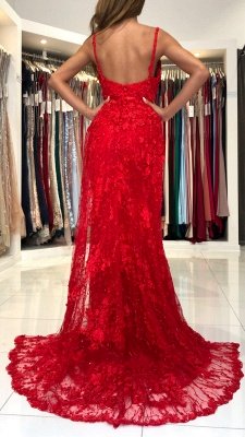 Superbe robe de soirée sirène avec appliques en dentelle rouge chérie_3