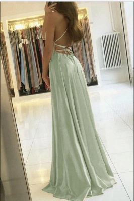 Charming Spaghetti Straps Satin Maxi Evening Dress with Side Slit  Sleeveless Gown_6