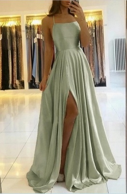 Charming Spaghetti Straps Satin Maxi Evening Dress with Side Slit  Sleeveless Gown_7