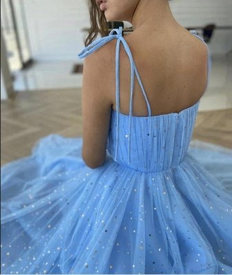 Bonito vestido casual de tirantes finos azul cielo Vestido formal de lentejuelas lindas_2