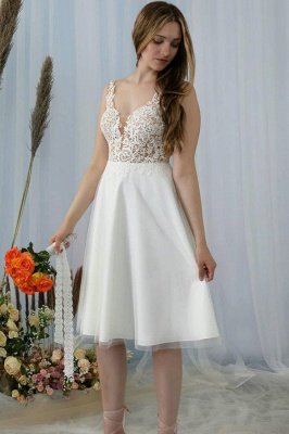 Stylish Sleeveless Lace Aline Short Homecoming Dress V-Neck Formal Dress_1