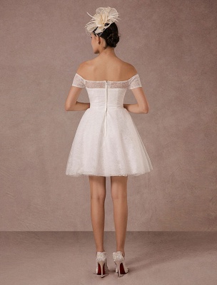 Vestido de novia corto de encaje fuera del hombro Mini vestido de novia vintage de una línea_6