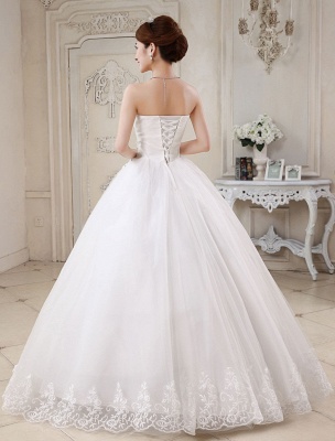 Robes de mariée princesse ivoire robe de bal robe de mariée sans bretelles chérie cou dentelle perlée robe de mariée plissée_4