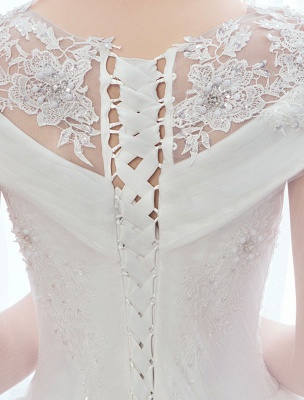 Princess Wedding Dresses Lace Watteau Train Applique Beaded Ivory Bridal Gowns_8