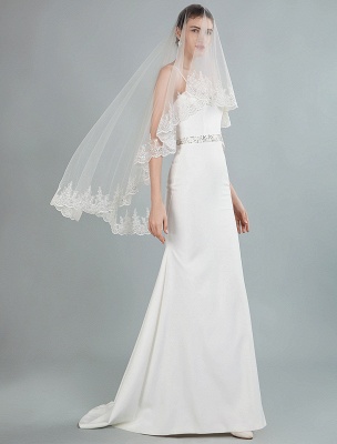 Robe de mariée simple gaine col en coeur manches longues robes de mariée perlées avec train exclusif_5