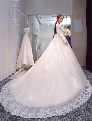 Princess Wedding Dresses Long Sleeve Bridal Dresses Lace Backless Illusion Wedding Gown With Long Train_1