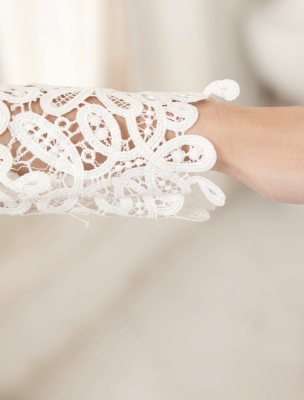 Short Simple Wedding Dresses 2021 Lace Long Sleeve Slit Ivory Knee Length Bridal Reception Dress Exclusive_8