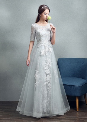 Summer Wedding Dresses 2021 Grey Lace Applique Maxi Bridal Gown Backless Half Sleeve Floor Length Bridal Dress_1