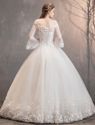 Lace Wedding Dresses Ivory Off The Shoulder Lace Applique Princess Bridal Gown_4