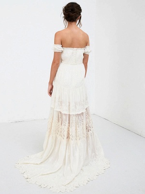 Boho Wedding Dress 2021 Lace Off The Shoulder A Line Floor Length Lace Bridal Gown_10
