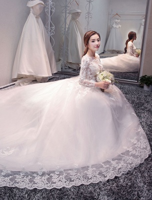 Princess Wedding Dresses Long Sleeve Bridal Dresses Lace Backless Illusion Wedding Gown With Long Train_3