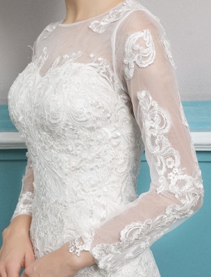 Mermaid Wedding Dresses Long Sleeve Ivory Lace Illusion Train Bridal Gowns_7