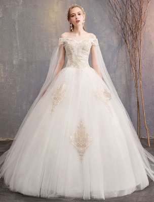 Wedding-Dresses-Tulle-Off-The-Shoulder-Short-Sleeve-Lace-Applique-Princess-Bridal-Gown_1