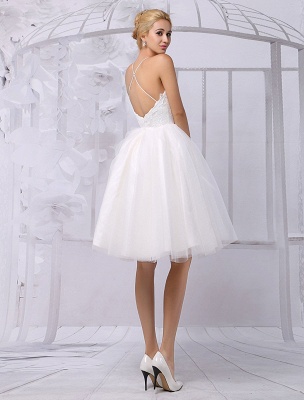 Tulle Knee-Length Spaghtti A-Line Wedding Dress With Long-Sleeves Lace Wrap Exclusive_9