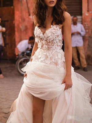 Wedding Dresses 2021 A Line Sleeveless Floor Length Beaded Sweetheart Neck Bridal Gowns_1